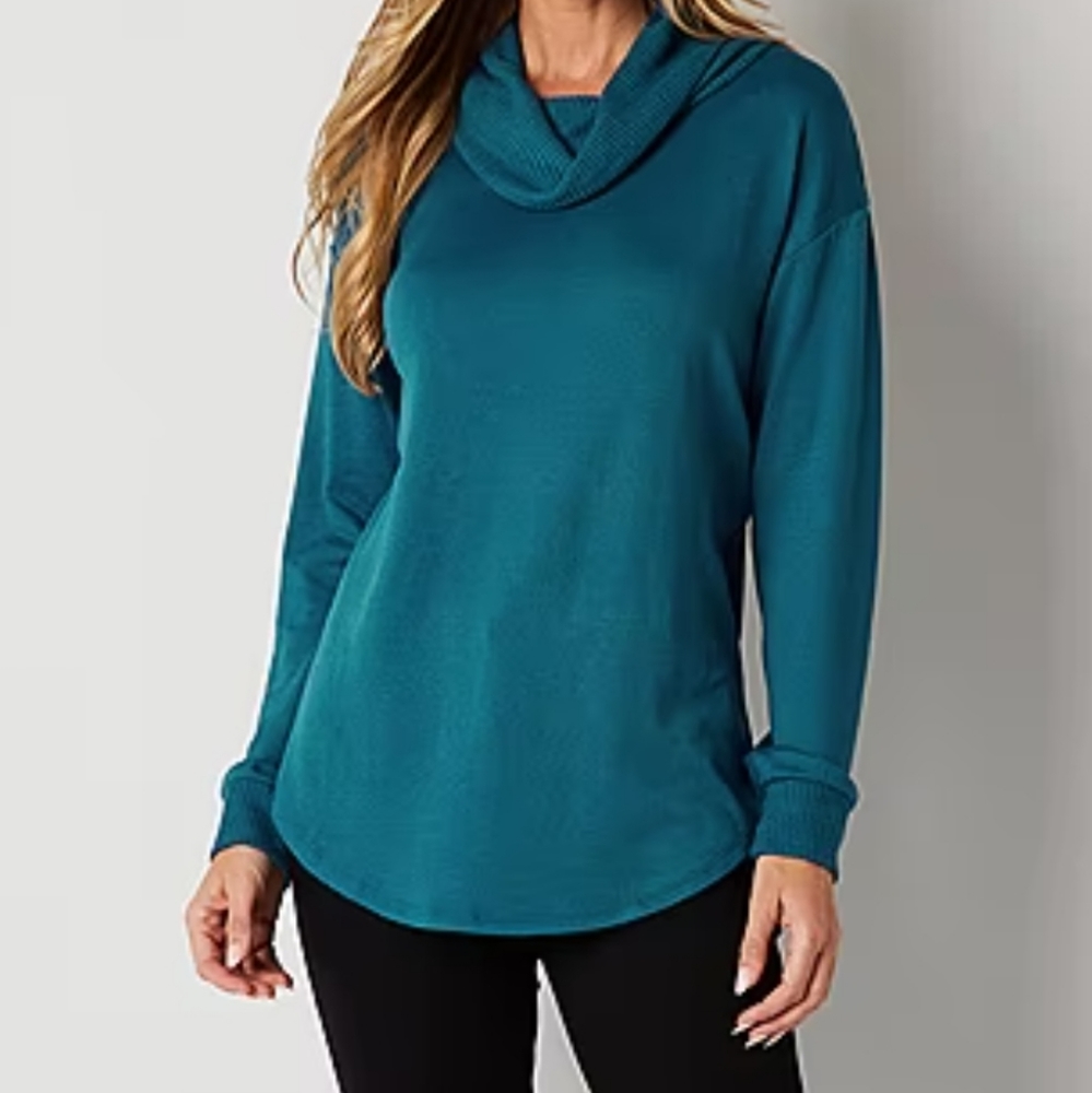 St. John's Bay Womens Cowl Neck Long Sleeve Tunic Top Size Large